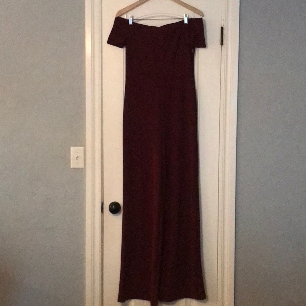 Lulus Off The Shoulder Burgundy Jumpsuit